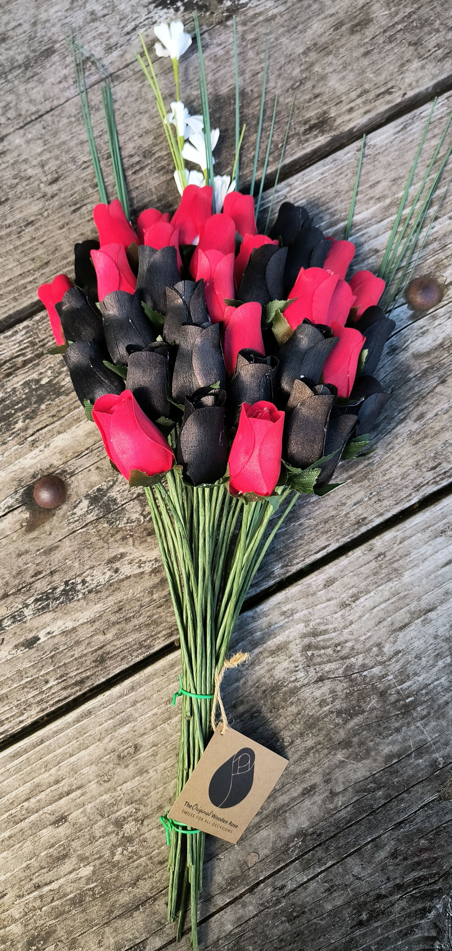 Black and Red Wooden Rose Flower Bouquet - The Original Wooden Rose