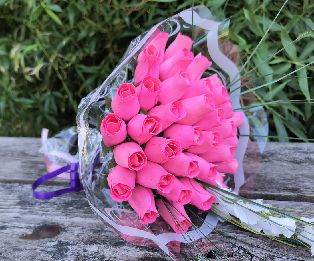 Breast Cancer Awareness All Pink Wooden Rose Bouquet - The Original Wooden Rose