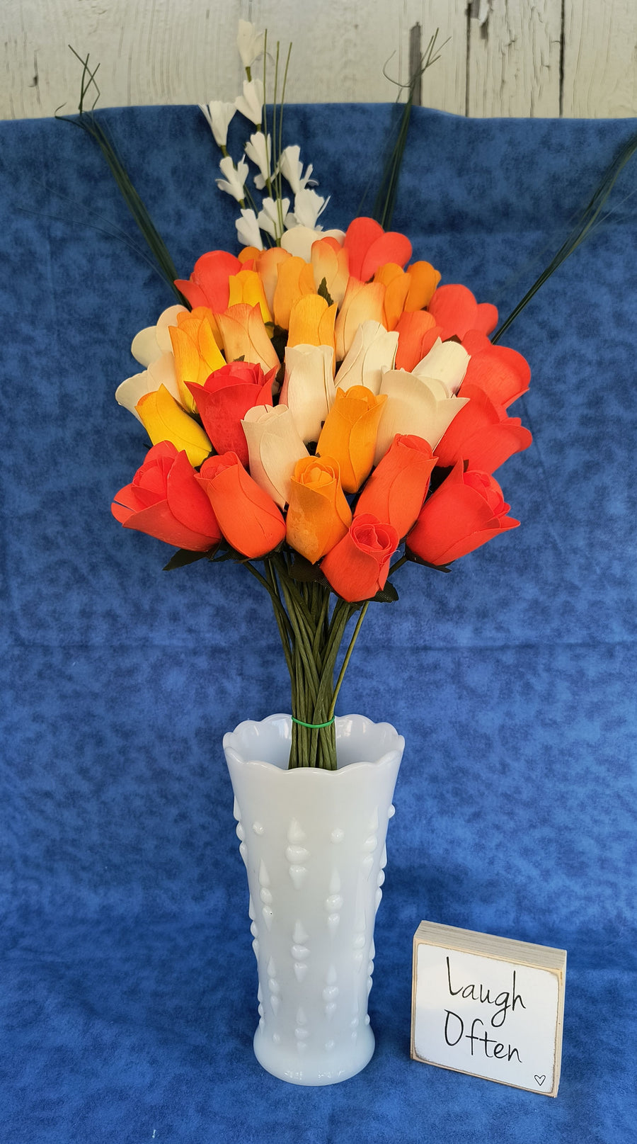 Deluxe Orange Cream Sicle Themed Wooden Rose Flower Bouquet - The Original Wooden Rose