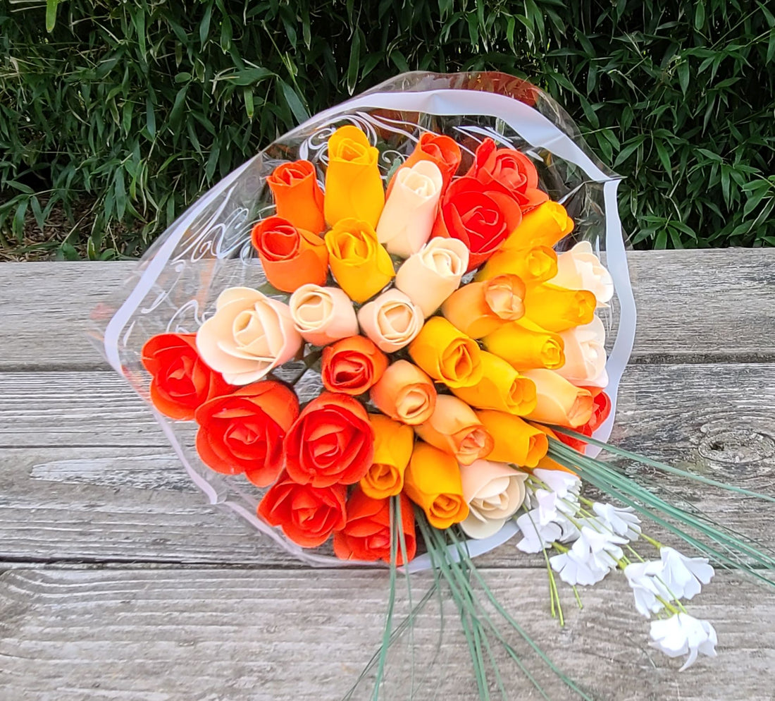 Deluxe Orange Cream Sicle Themed Wooden Rose Flower Bouquet - The Original Wooden Rose