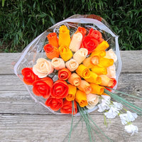 Deluxe Orange Cream Sicle Themed Wooden Rose Flower Bouquet - The Original Wooden Rose