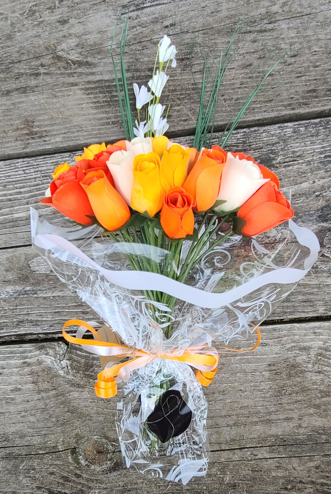 Deluxe Orange Cream Sicle Themed Wooden Rose Flower Bouquet - The Original Wooden Rose