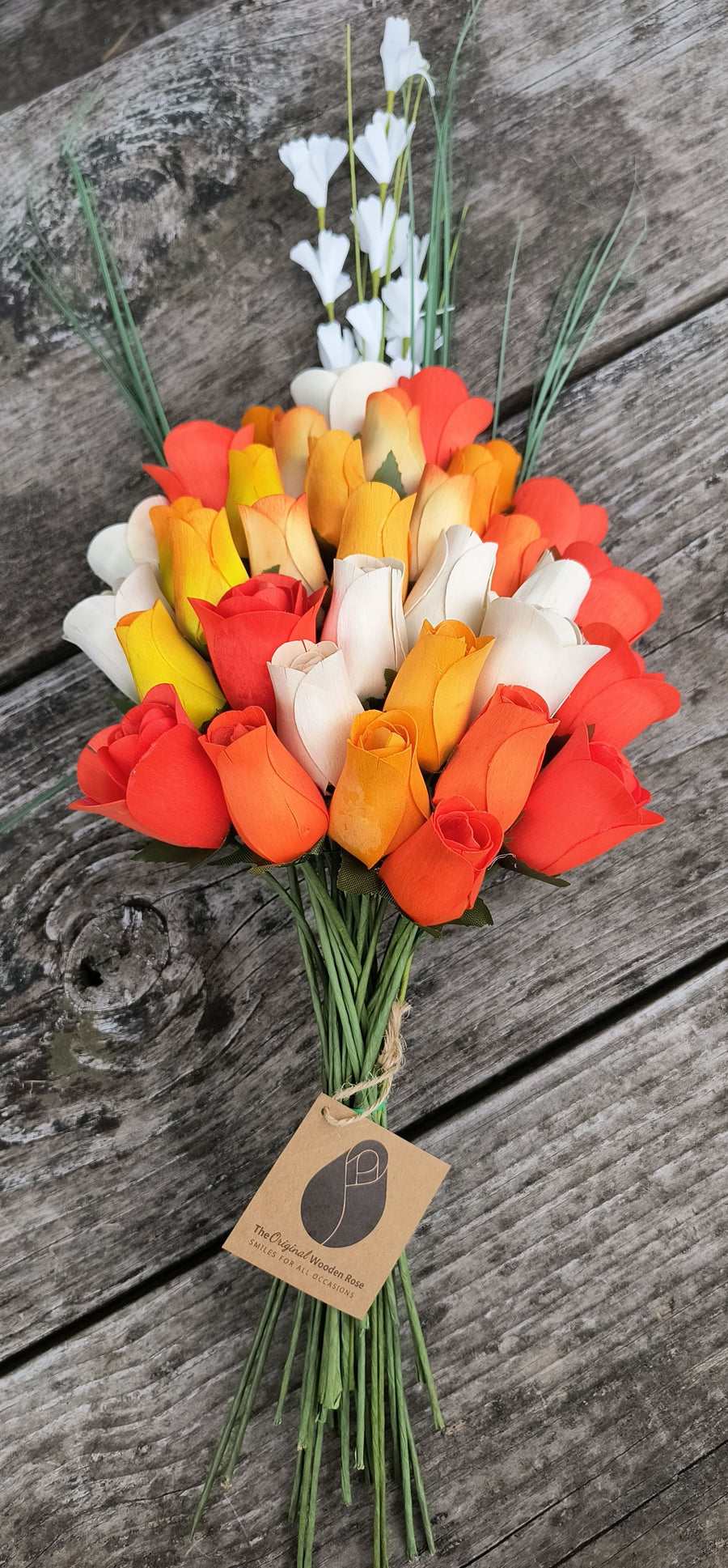 Deluxe Orange Cream Sicle Themed Wooden Rose Flower Bouquet - The Original Wooden Rose