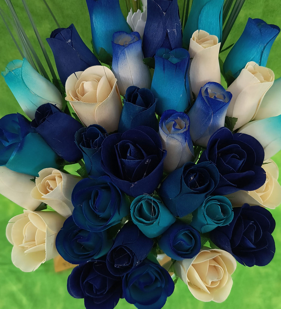 Deluxe Blue Berries and Cream Wooden Rose Flower Bouquet - The Original Wooden Rose