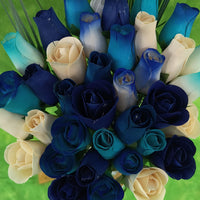 Deluxe Blue Berries and Cream Wooden Rose Flower Bouquet - The Original Wooden Rose