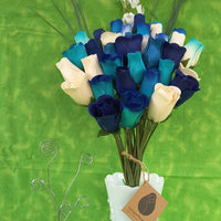 Deluxe Blue Berries and Cream Wooden Rose Flower Bouquet - The Original Wooden Rose