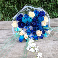 Deluxe Blue Berries and Cream Wooden Rose Flower Bouquet - The Original Wooden Rose