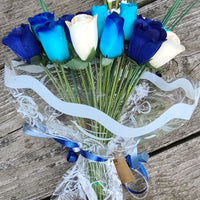 Deluxe Blue Berries and Cream Wooden Rose Flower Bouquet - The Original Wooden Rose