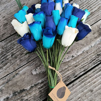 Deluxe Blue Berries and Cream Wooden Rose Flower Bouquet - The Original Wooden Rose