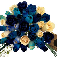 Deluxe Blue Berries and Cream Wooden Rose Flower Bouquet - The Original Wooden Rose