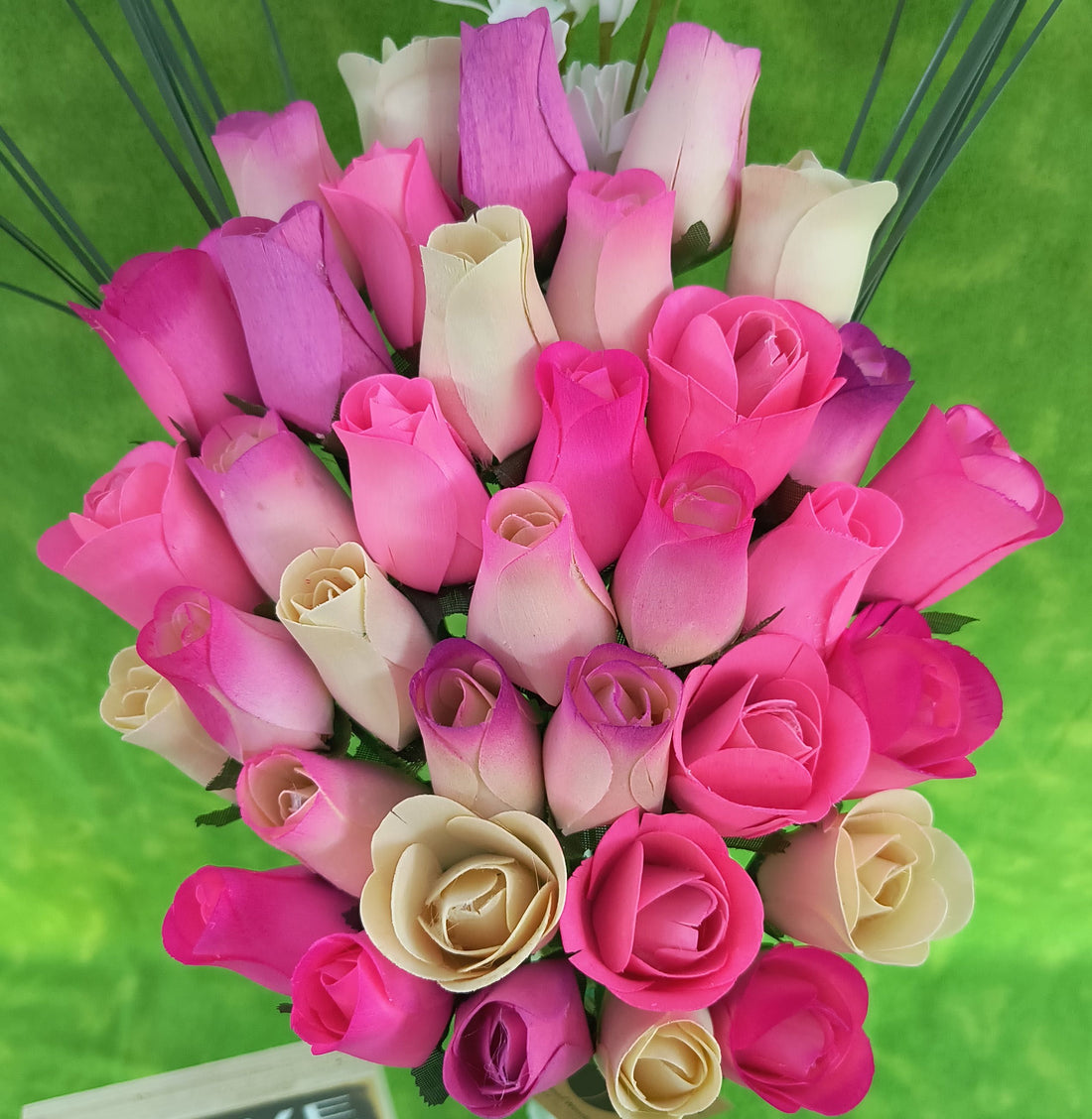 Deluxe Pink Blossoms Wooden Rose Flower Bouquet - The Original Wooden Rose