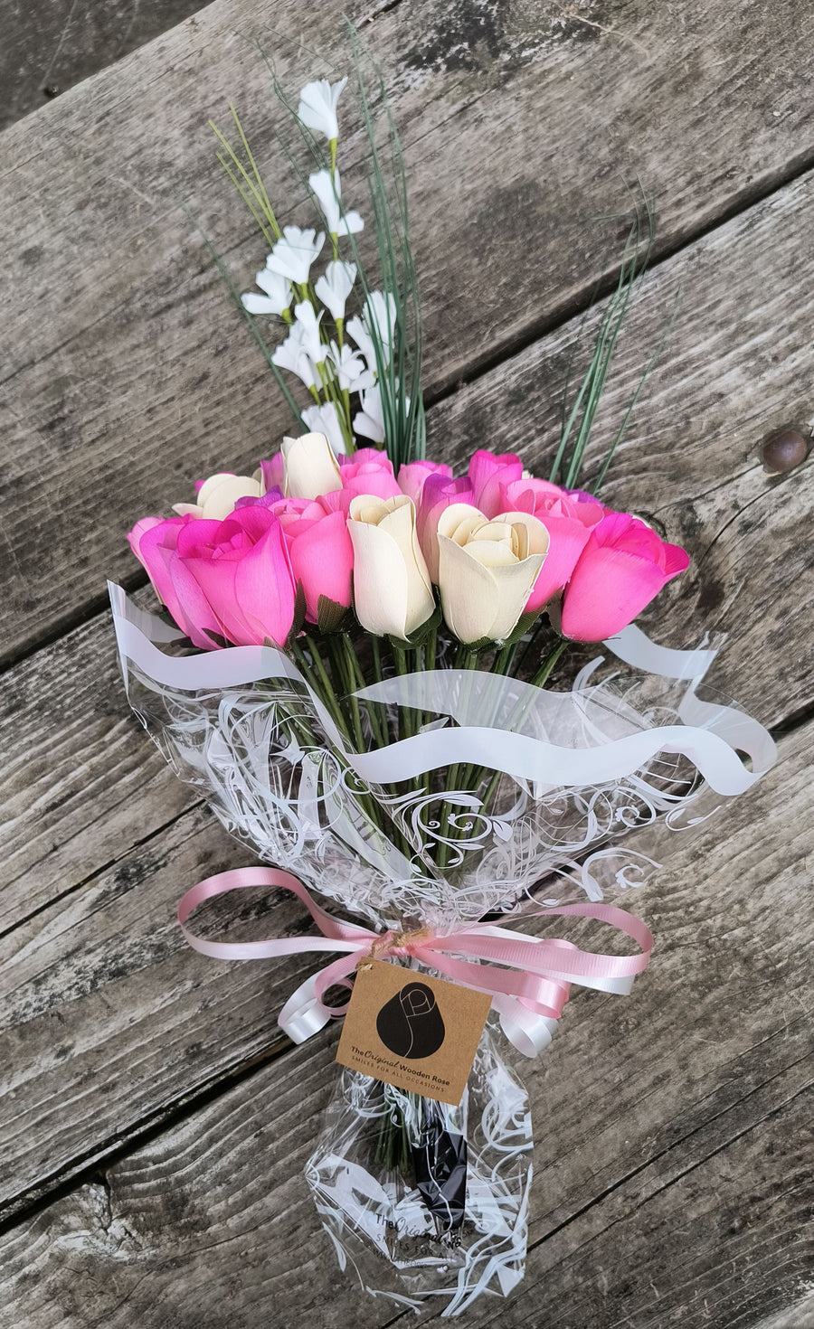 Deluxe Pink Blossoms Wooden Rose Flower Bouquet - The Original Wooden Rose