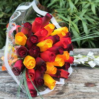 Dark Fall Harvest Colors. Yellows, Oranges, Reds Wooden Rose Flower Bouquet - The Original Wooden Rose