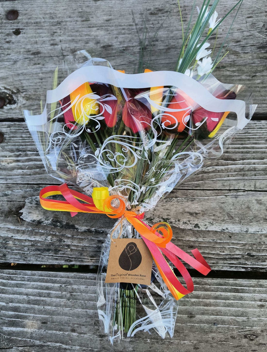 Dark Fall Harvest Colors. Yellows, Oranges, Reds Wooden Rose Flower Bouquet - The Original Wooden Rose