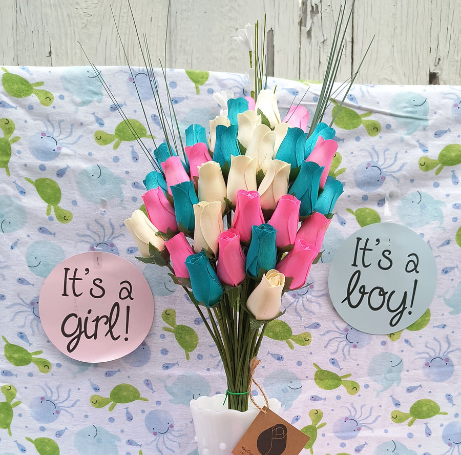 Gender Reveal Wooden Rose Flower Bouquet - The Original Wooden Rose