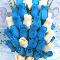 It's A Boy Light Blue and White Wooden Rose Flower Bouquet - The Original Wooden Rose