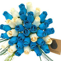 It's A Boy Light Blue and White Wooden Rose Flower Bouquet - The Original Wooden Rose