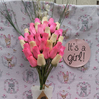 It's A Girl Light Pink, and White Wooden Rose Flower Bouquet - The Original Wooden Rose