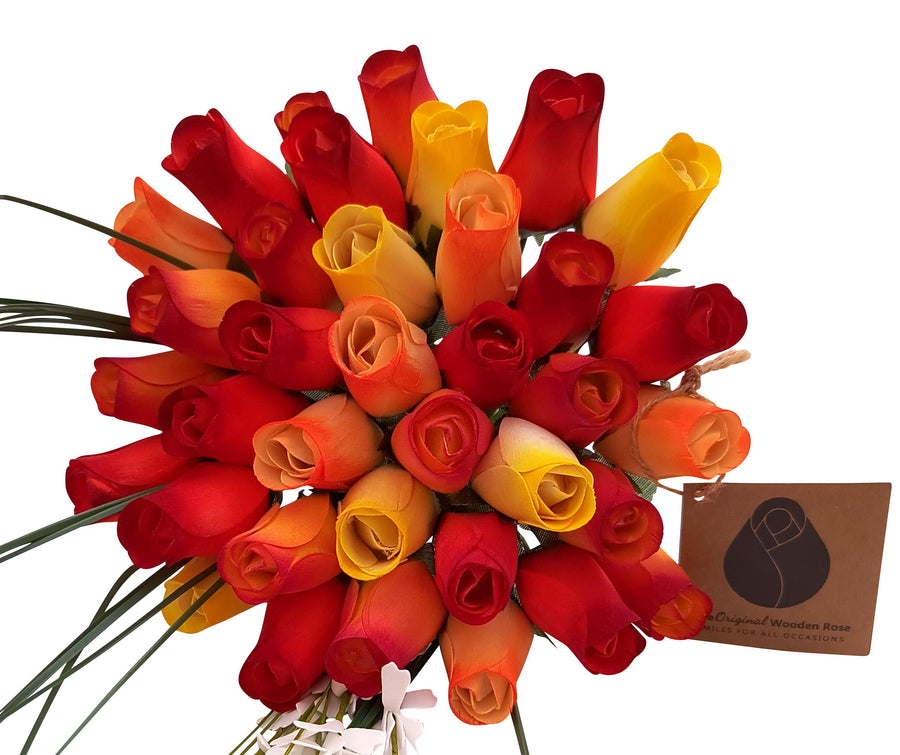 Fall Sunrise Light Fall Colors Wooden Rose Flower Bouquet - The Original Wooden Rose