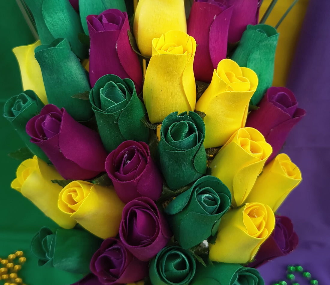 Mardi Gras Wooden Rose Flower Bouquet - The Original Wooden Rose