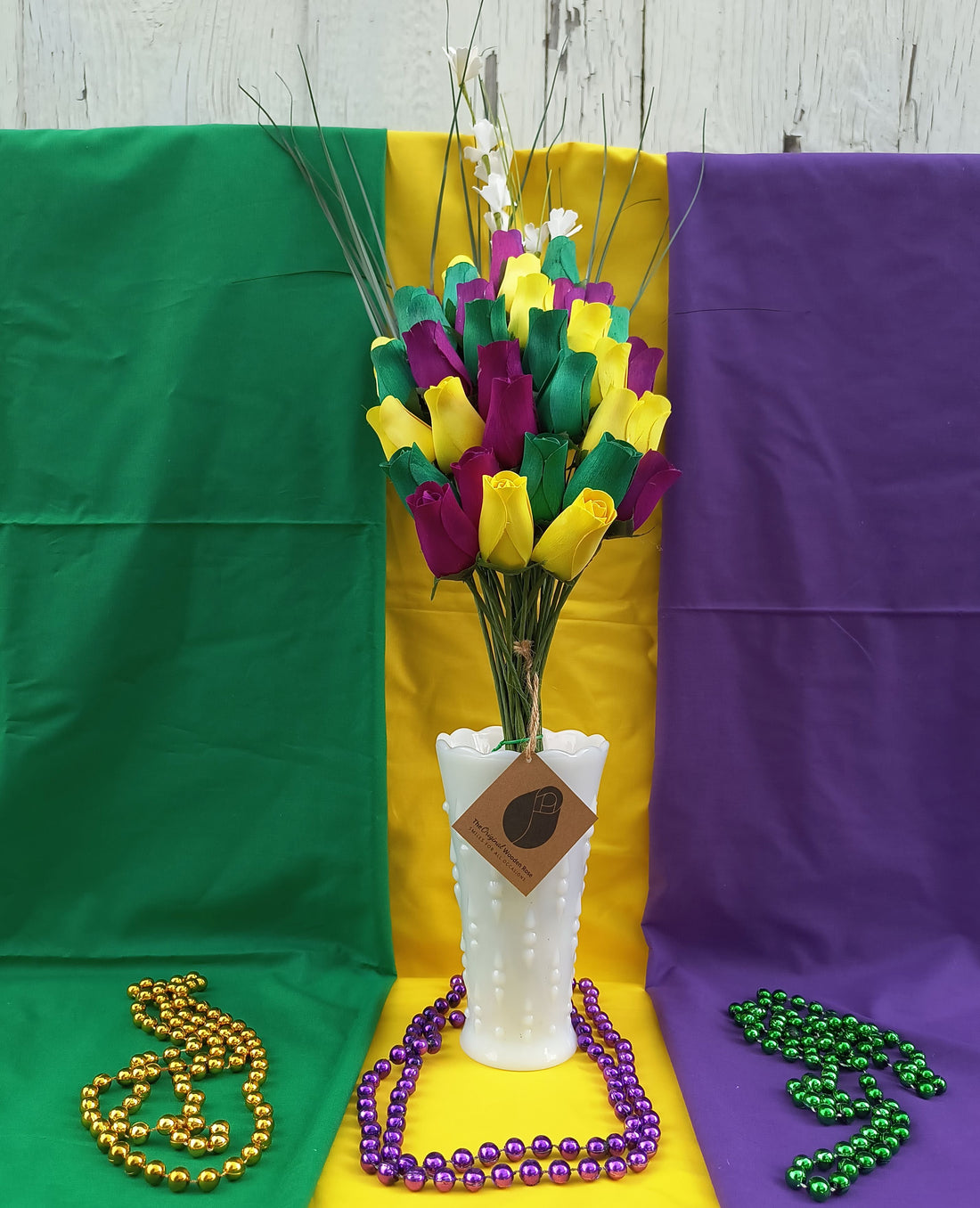 Mardi Gras Wooden Rose Flower Bouquet - The Original Wooden Rose