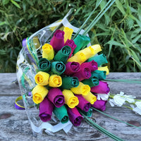 Mardi Gras Wooden Rose Flower Bouquet - The Original Wooden Rose