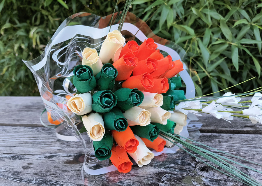 Irish Flag Saint Patty Day Wooden Rose Flower Bouquet - The Original Wooden Rose