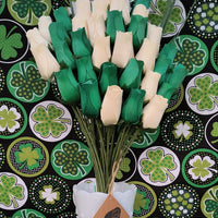 Saint Patrick's Day Green and White Wooden Rose Flower Bouquet - The Original Wooden Rose