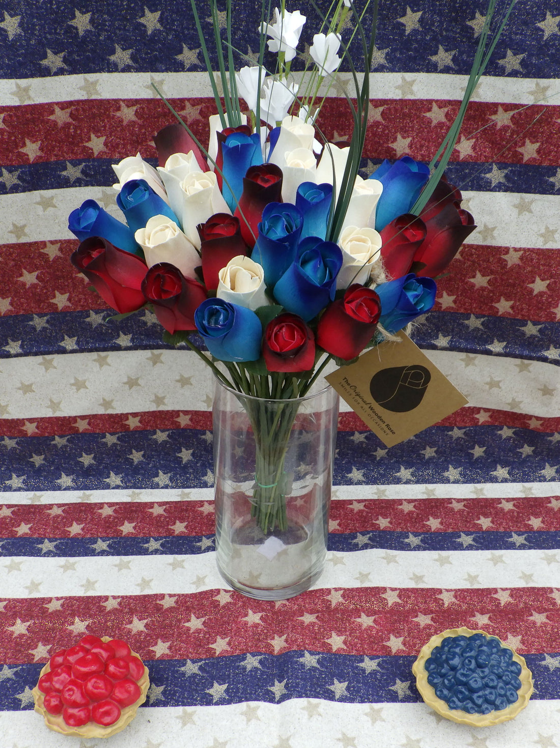 Primitive Patriotic Wooden Rose Flower Bouquet - The Original Wooden Rose