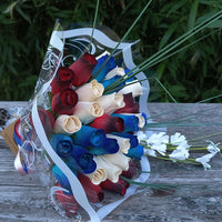 Primitive Patriotic Wooden Rose Flower Bouquet - The Original Wooden Rose