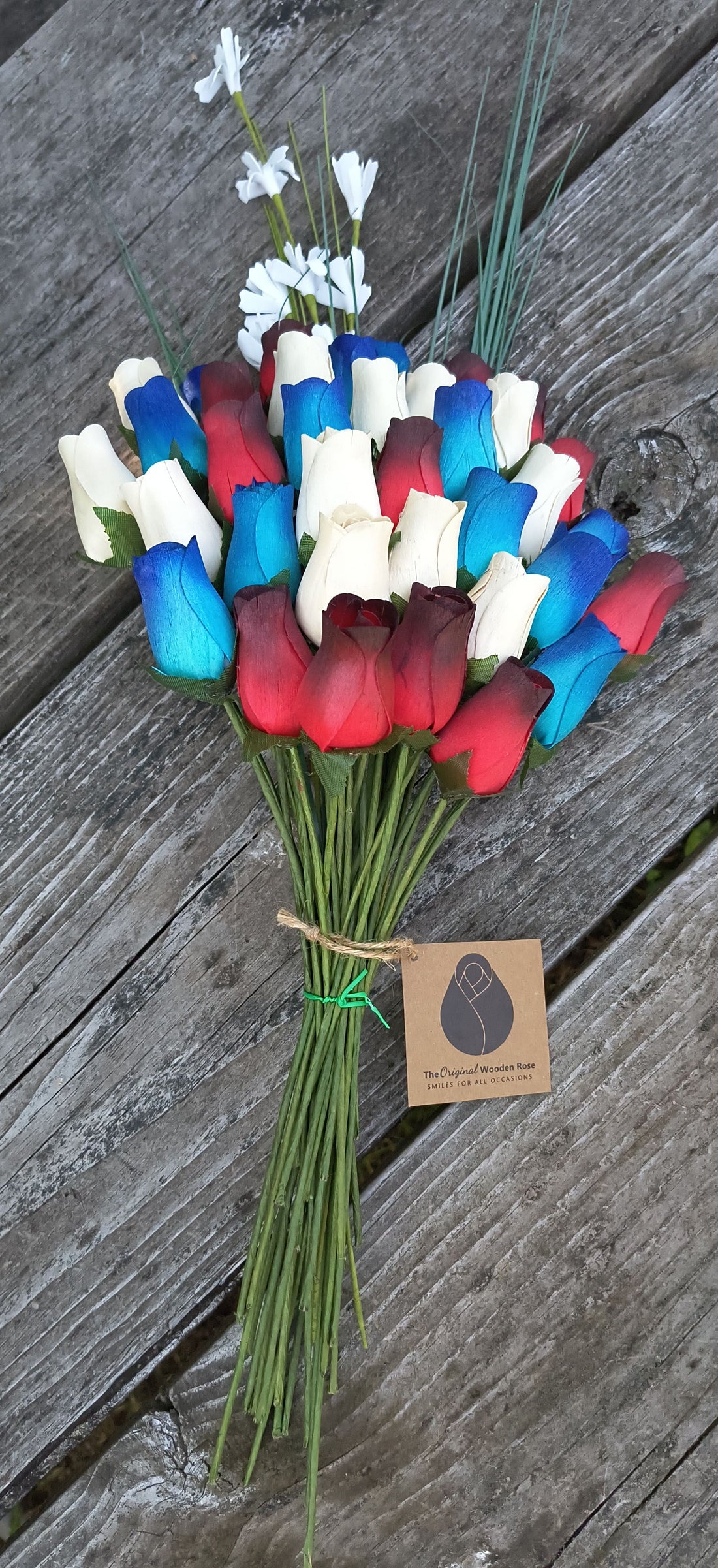 Primitive Patriotic Wooden Rose Flower Bouquet - The Original Wooden Rose