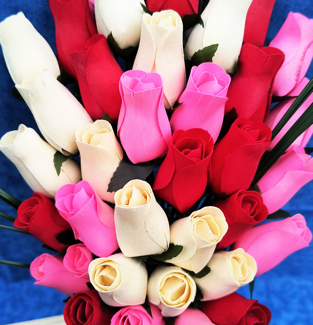 Valentines Day Red, Pink and White Wooden Rose Flower Bouquet - The Original Wooden Rose