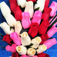 Valentines Day Red, Pink and White Wooden Rose Flower Bouquet - The Original Wooden Rose