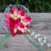 Valentines Day Red, Pink and White Wooden Rose Flower Bouquet - The Original Wooden Rose