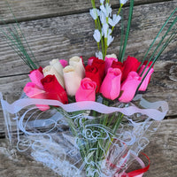 Valentines Day Red, Pink and White Wooden Rose Flower Bouquet - The Original Wooden Rose