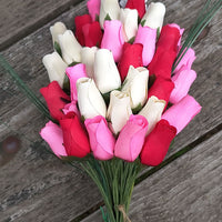 Valentines Day Red, Pink and White Wooden Rose Flower Bouquet - The Original Wooden Rose