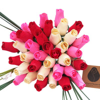 Valentines Day Red, Pink and White Wooden Rose Flower Bouquet - The Original Wooden Rose