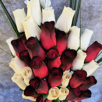 Red with Black Tips and White Wooden Rose Flower Bouquet - The Original Wooden Rose