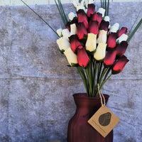 Red with Black Tips and White Wooden Rose Flower Bouquet - The Original Wooden Rose