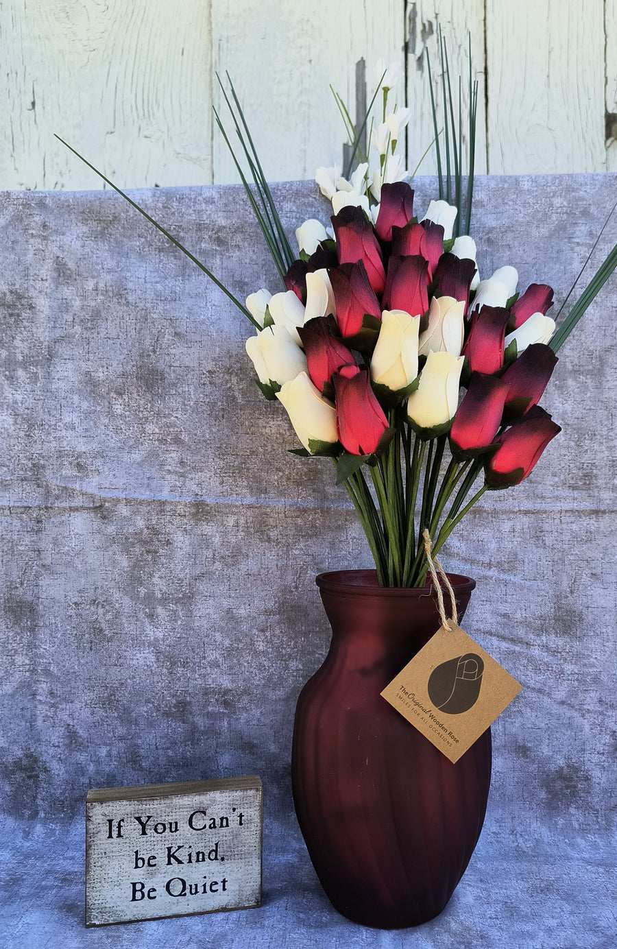 Red with Black Tips and White Wooden Rose Flower Bouquet - The Original Wooden Rose