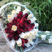 Red with Black Tips and White Wooden Rose Flower Bouquet - The Original Wooden Rose