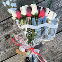 Red with Black Tips and White Wooden Rose Flower Bouquet - The Original Wooden Rose