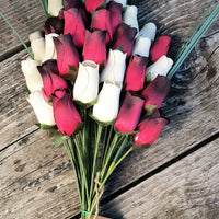 Red with Black Tips and White Wooden Rose Flower Bouquet - The Original Wooden Rose