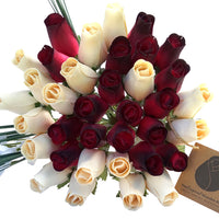 Red with Black Tips and White Wooden Rose Flower Bouquet - The Original Wooden Rose