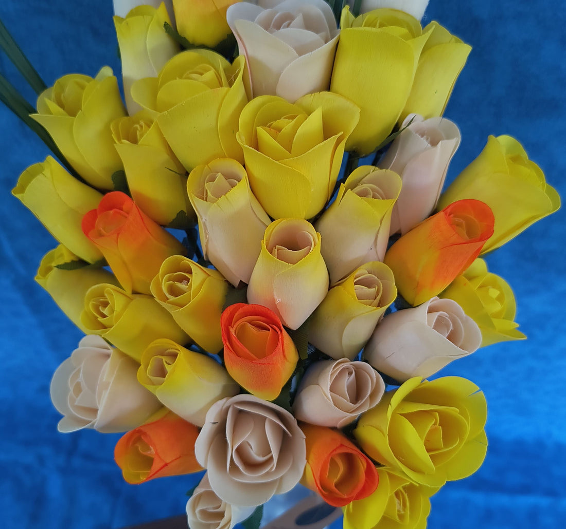 Deluxe Yellow Sunshine Themed Wooden Rose Flower Bouquet - The Original Wooden Rose