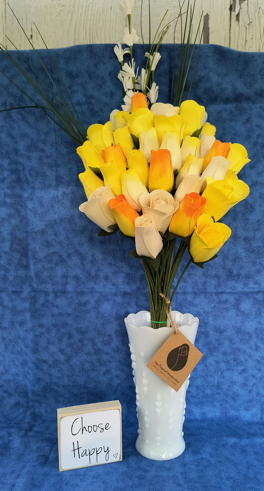 Deluxe Yellow Sunshine Themed Wooden Rose Flower Bouquet - The Original Wooden Rose