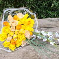 Deluxe Yellow Sunshine Themed Wooden Rose Flower Bouquet - The Original Wooden Rose