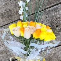 Deluxe Yellow Sunshine Themed Wooden Rose Flower Bouquet - The Original Wooden Rose