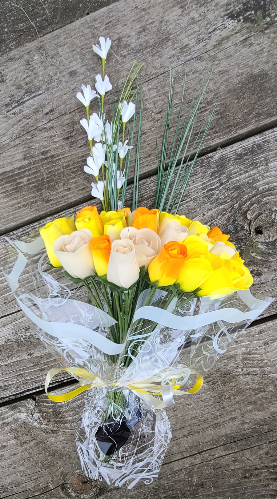 Deluxe Yellow Sunshine Themed Wooden Rose Flower Bouquet - The Original Wooden Rose