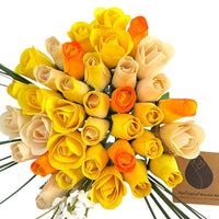 Deluxe Yellow Sunshine Themed Wooden Rose Flower Bouquet - The Original Wooden Rose